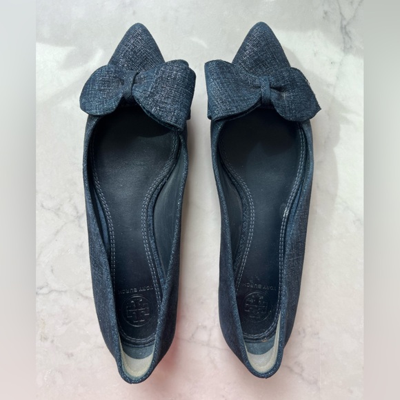 Tory Burch Shoes - Tory Burch Navy Rosalind Pointed Toe Bow Flats sz 6.5